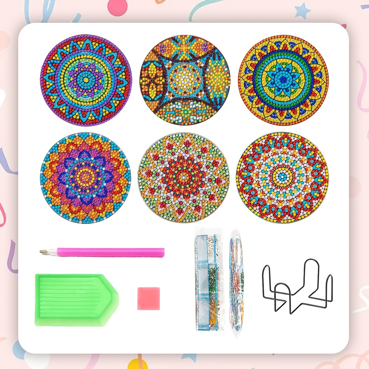 8 Pcs Diamond Painting Coasters with 1 Holder,Mandala Diamond Dotz Art  Coasters Kits for Beginners,Adults and Kids Small Diamond Painting Kit Art