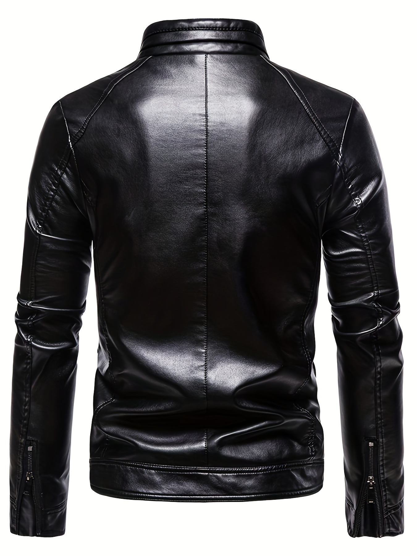  Chaqueta de piel sintética para hombre, chaqueta de motocicleta  de piel sintética con cremallera y cuello alto, Negro - : Ropa, Zapatos y  Joyería