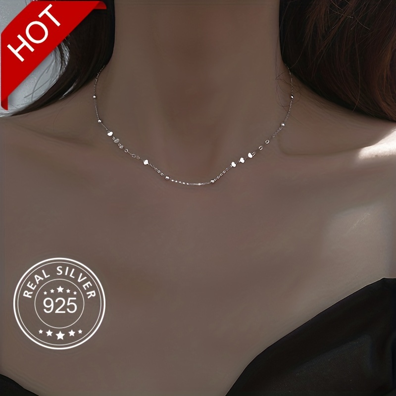 925 Sterling Silver Women's Love Beads Necklace Hypoallergenic Neck Jewelry  Ornament