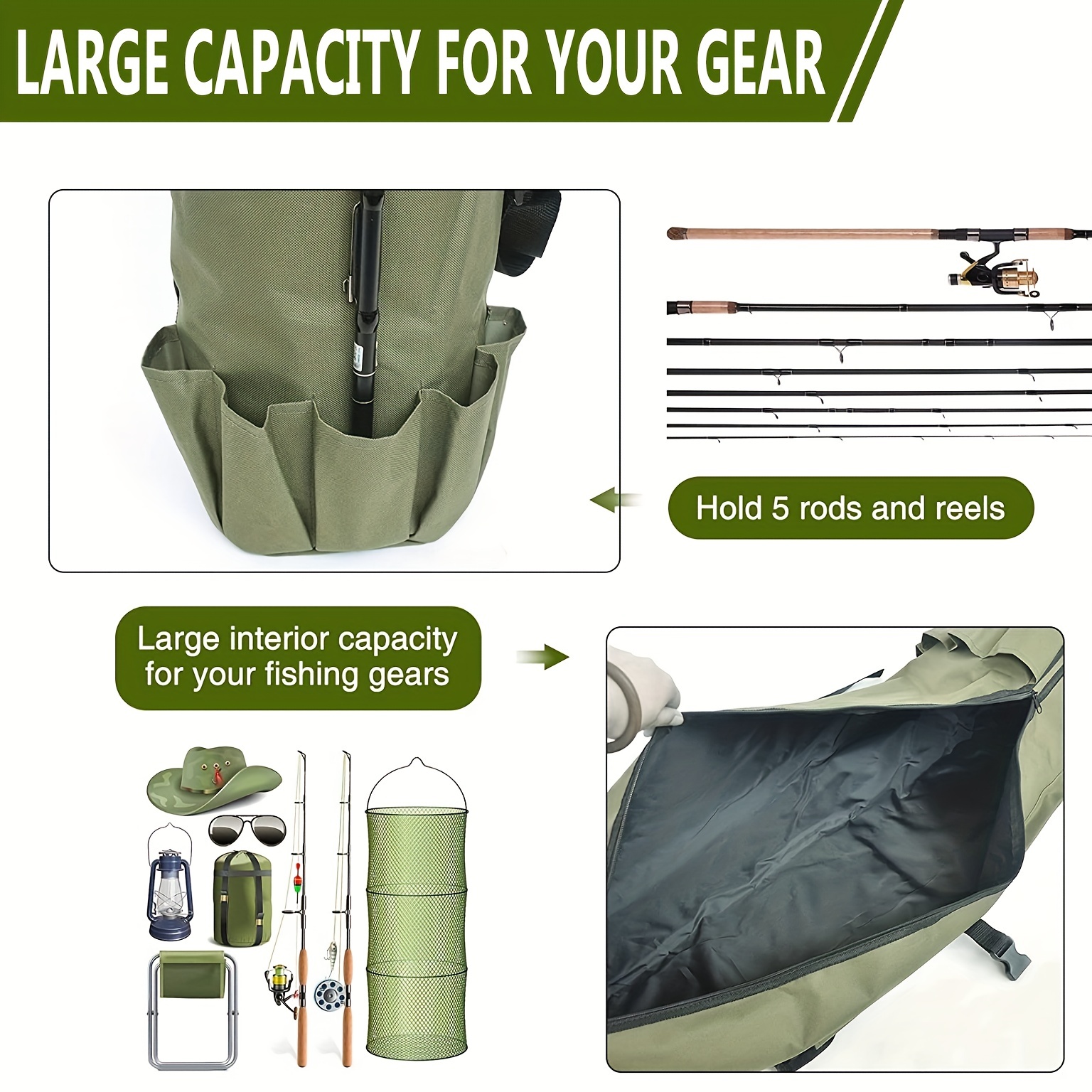 Durable Folding Fishing Rod Bag Portable Oxford Fabric Large