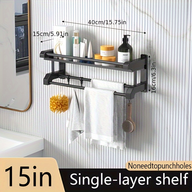 Bathroom Shelf Shower Caddy Organizer Wall Mount Shampoo Rack With Towel Bar