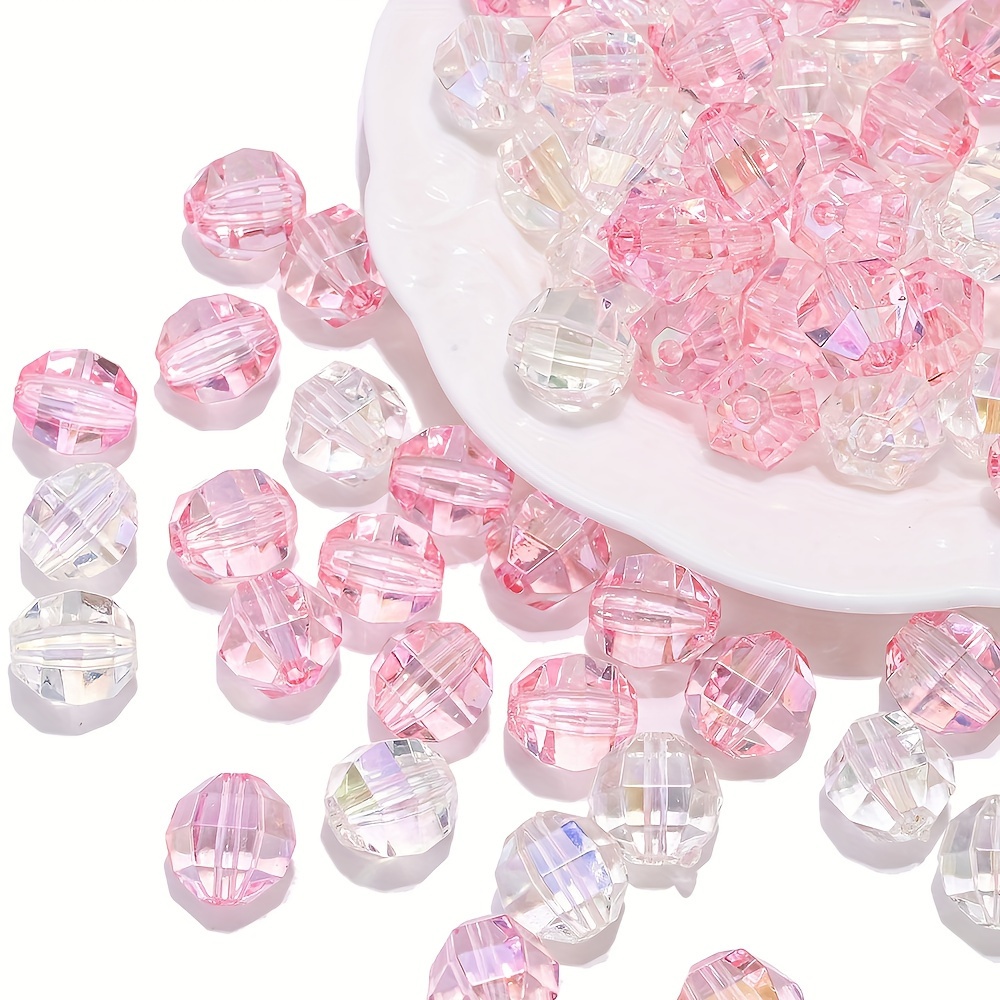50-100pcs/lot 10mm White & Pink Rhinestone Clay Disco Ball Beads, Clay  Beads