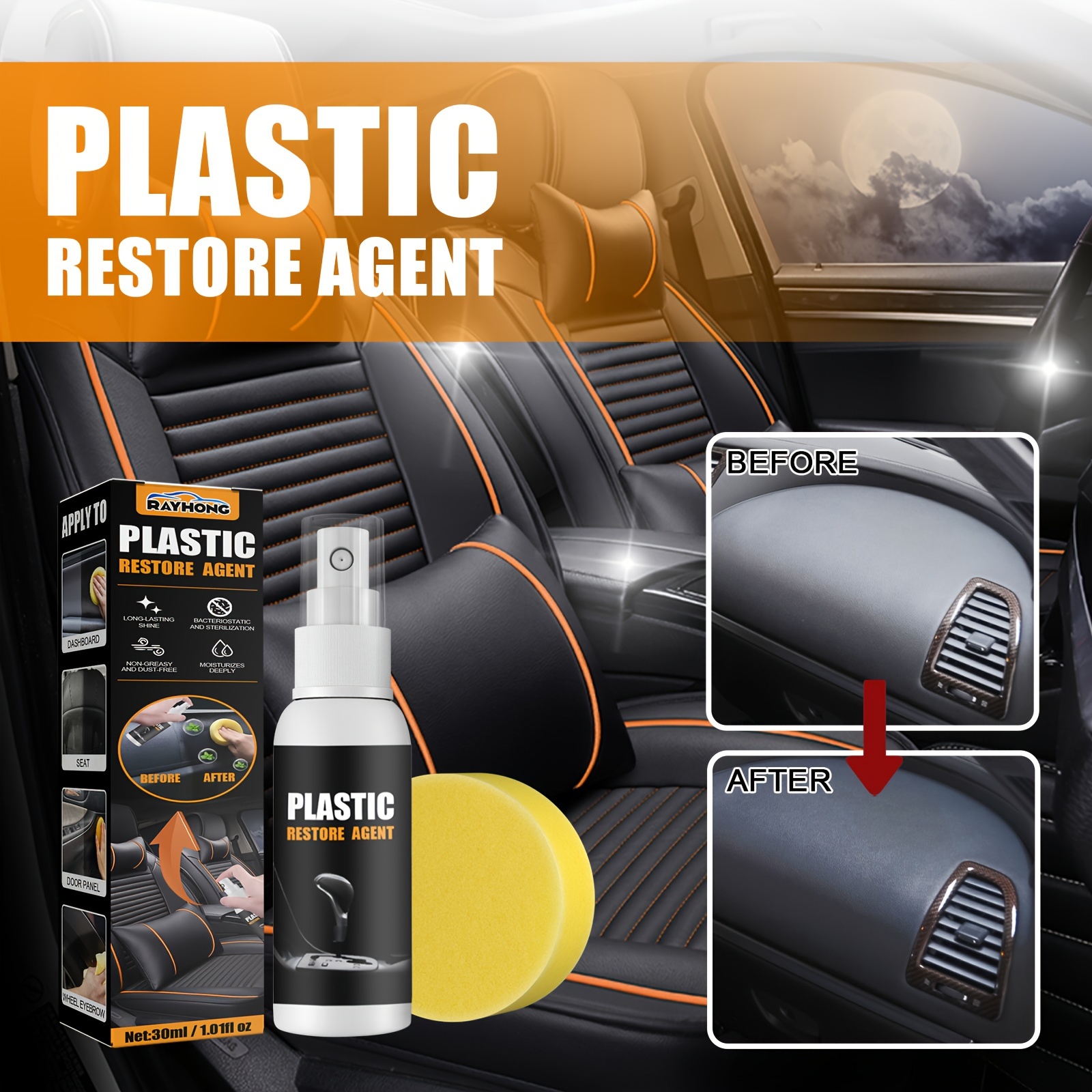 Ouhoe Plastic Revitalizing Coating Agent, Nano Plastic Refreshing Coating,  Plastic Refreshing ,Plastic Parts Refurbish Agent for Car, Car Restorer