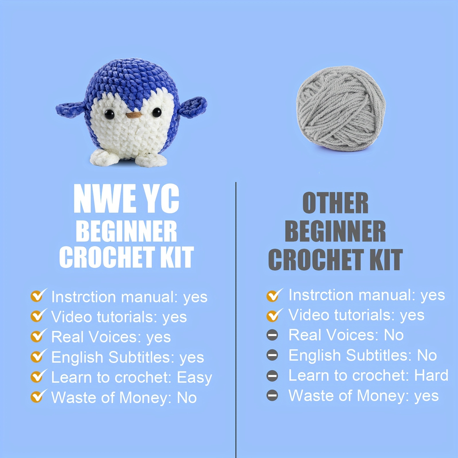 Beginner Learn to Crochet Kit Penguin by the Woobles Easy Crochet