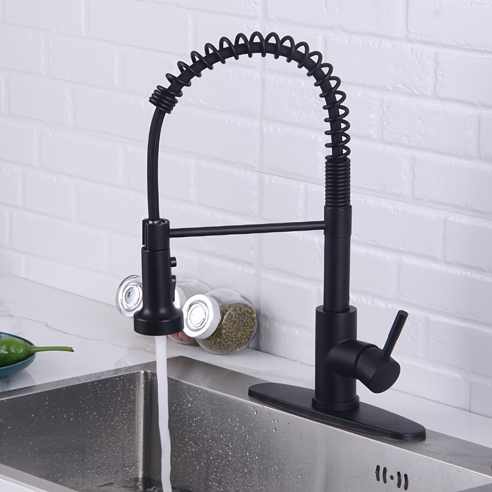 Comprar Grifo de cocina de acero inoxidable, grifo de agua del fregadero  negro, grifo de una sola manija para agua caliente y fría, grifo de ducha  de cocina con rotación de 360