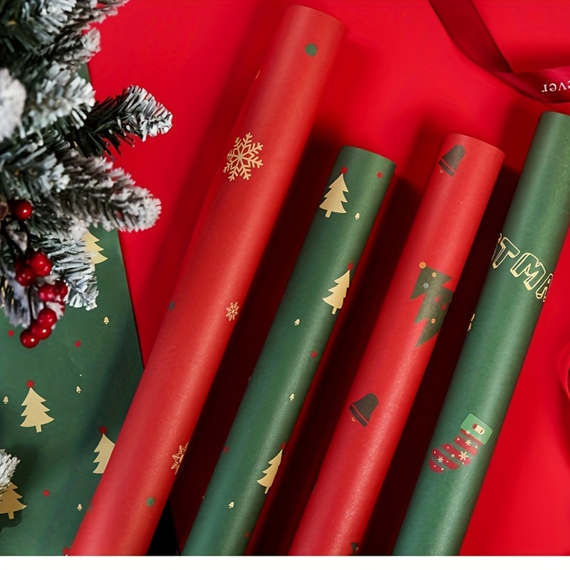 4 Rolls Thickened Christmas Kraft Wrapping Paper With Christmas