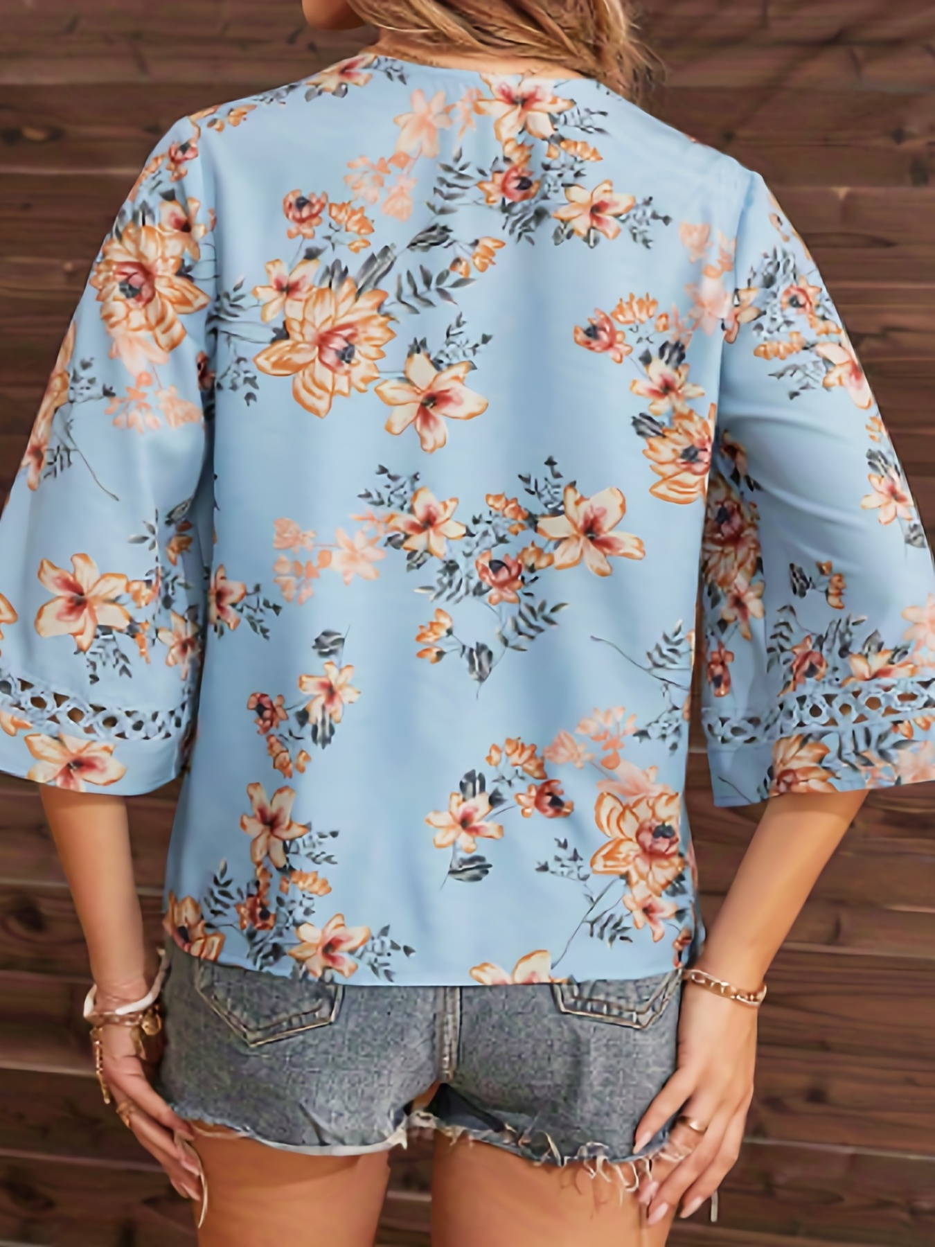 Floral Print Blouse Elegant V Neck Short Sleeve Comfy Blouse - Temu