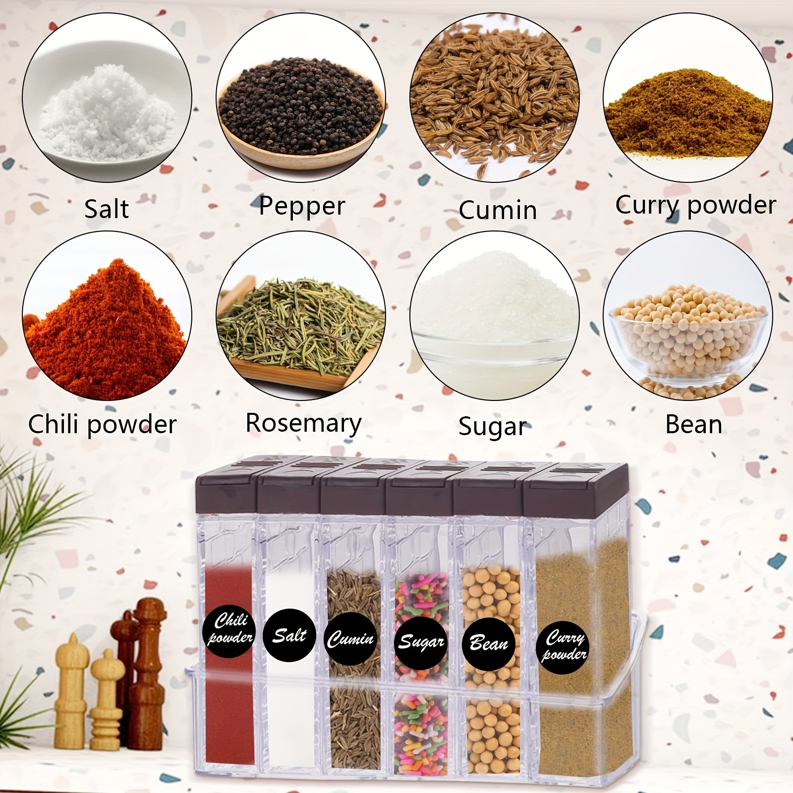 6 Pcs/set Clear Spice Jar Set Seasoning Box Kitchen Condiment