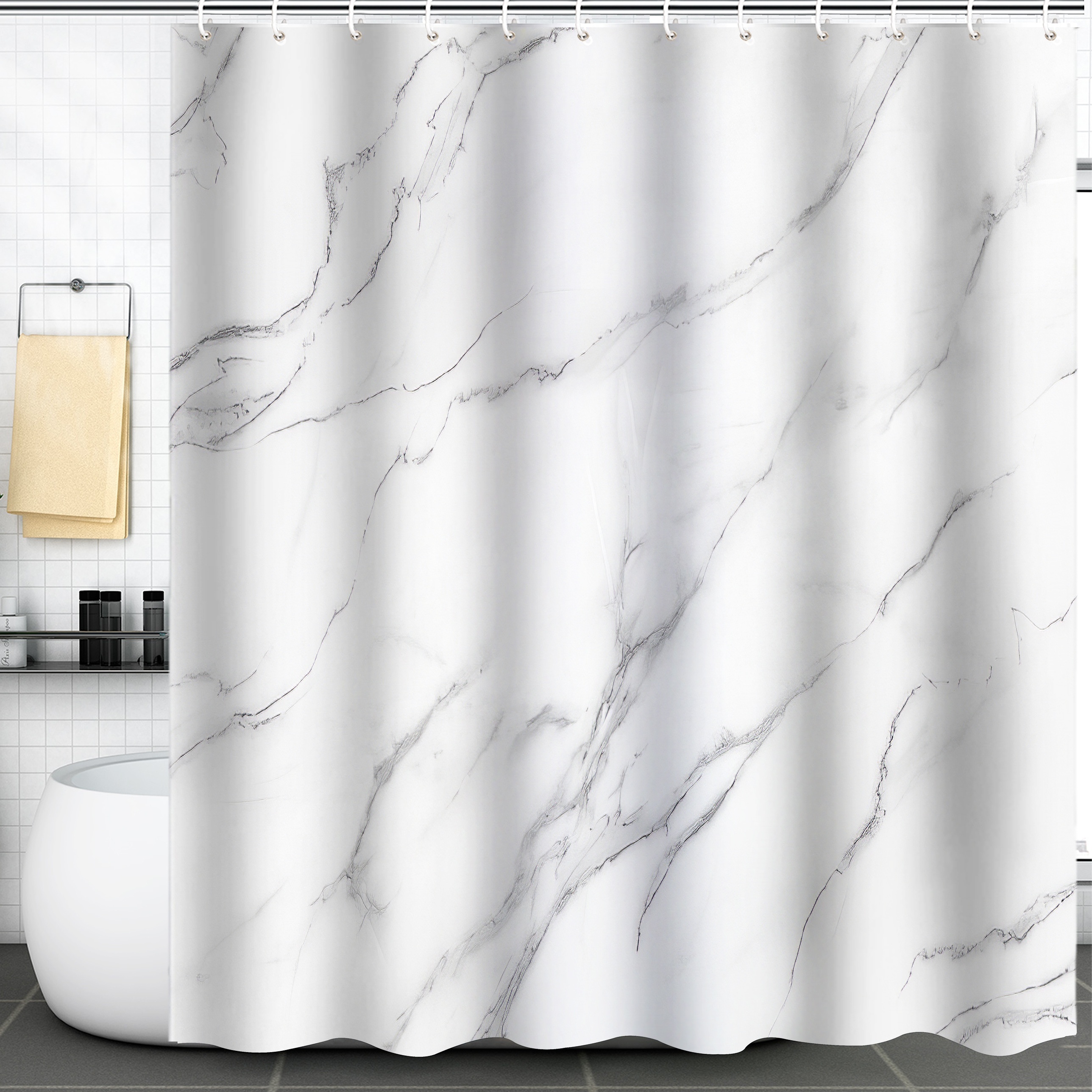 Modern Marble Shower Curtain Waterproof Machine Washable Bathroom Decoration