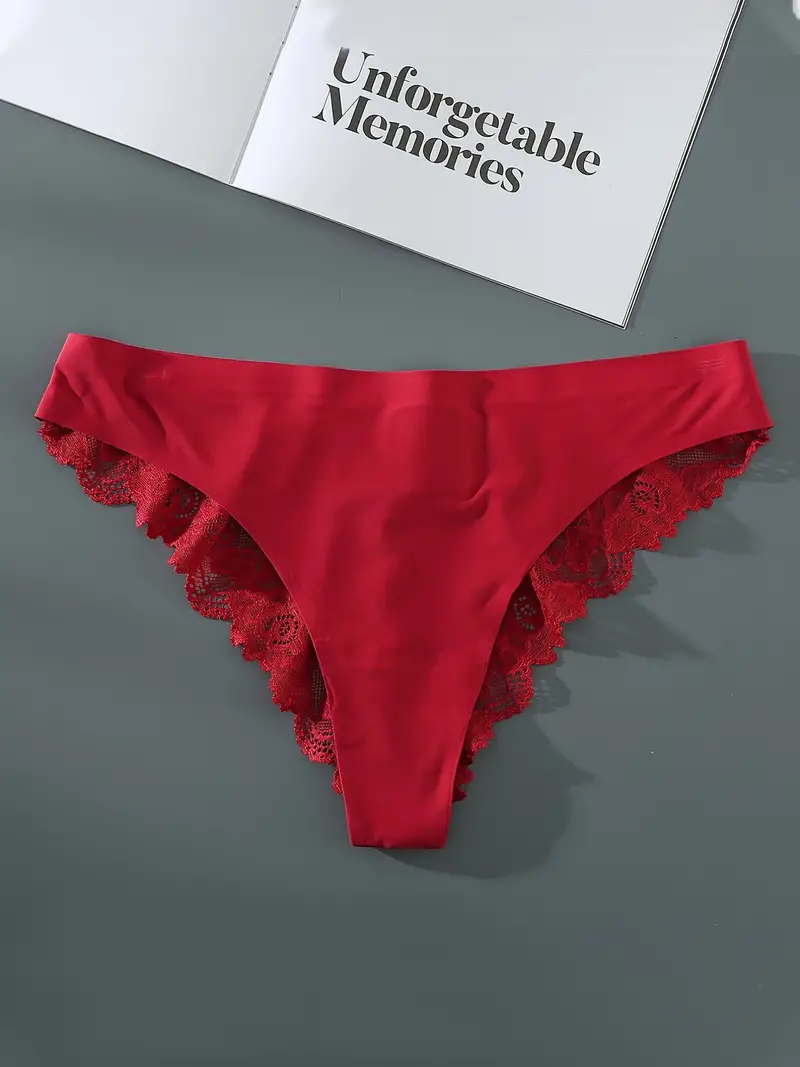 Plus Size Solid Contrast Lace Semi Sheer Panties Women's - Temu Canada
