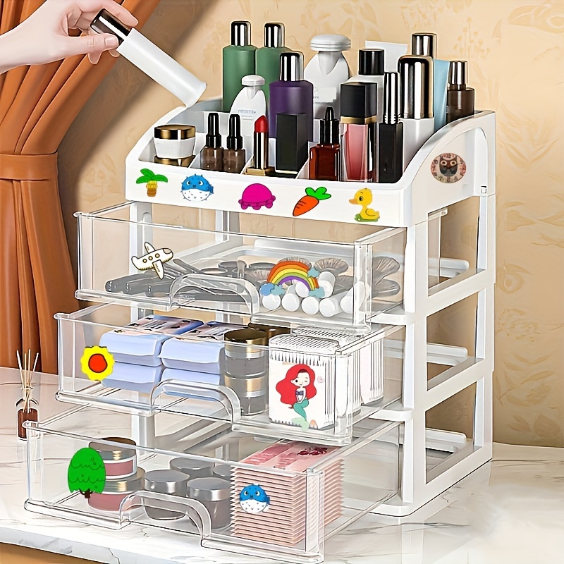 1pc Multifunctional Three-Layer Cosmetics Storage Rack with Drawer -  Large-Capacity Makeup Organizer for Jewelry and Bedroom Supplies - Home  Essential
