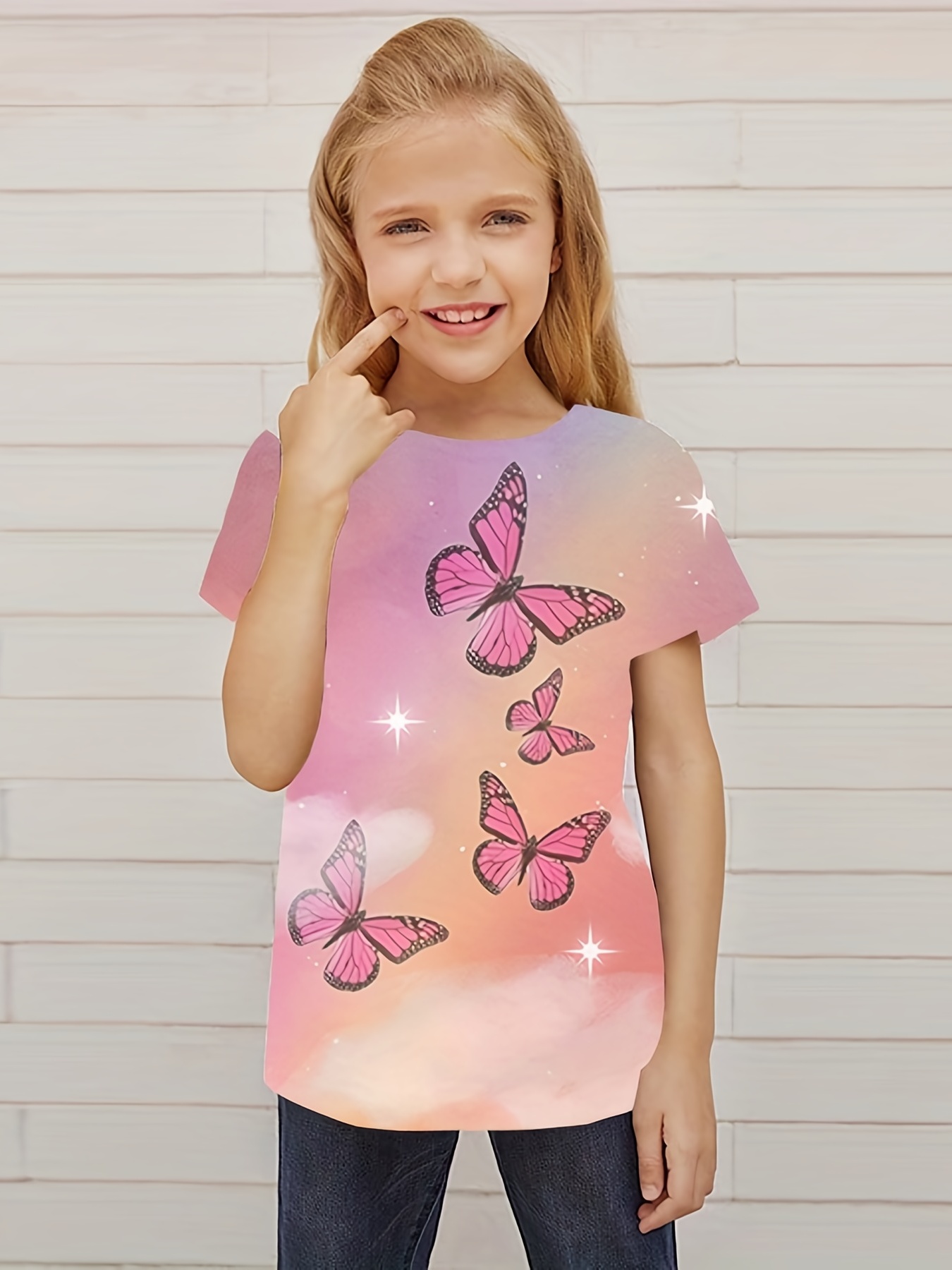 Camiseta Niña Estampado Mariposas En 3d Verano Ropa Niños - Temu Chile