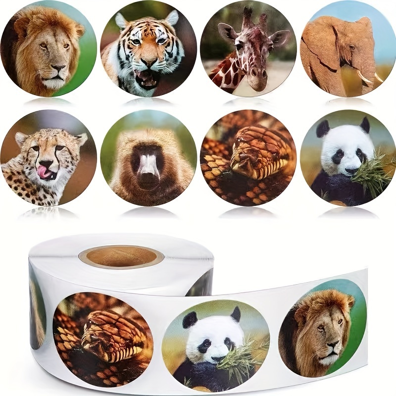 

500pcs Stickers Roll, Zoo Cartoon Funny Animal Expression Stickers, Tiger, Lion, Gorilla Expression Pattern Stickers For School Supplies, Gifts, Journals, Flowers, Baking Toys Packaging Decoration