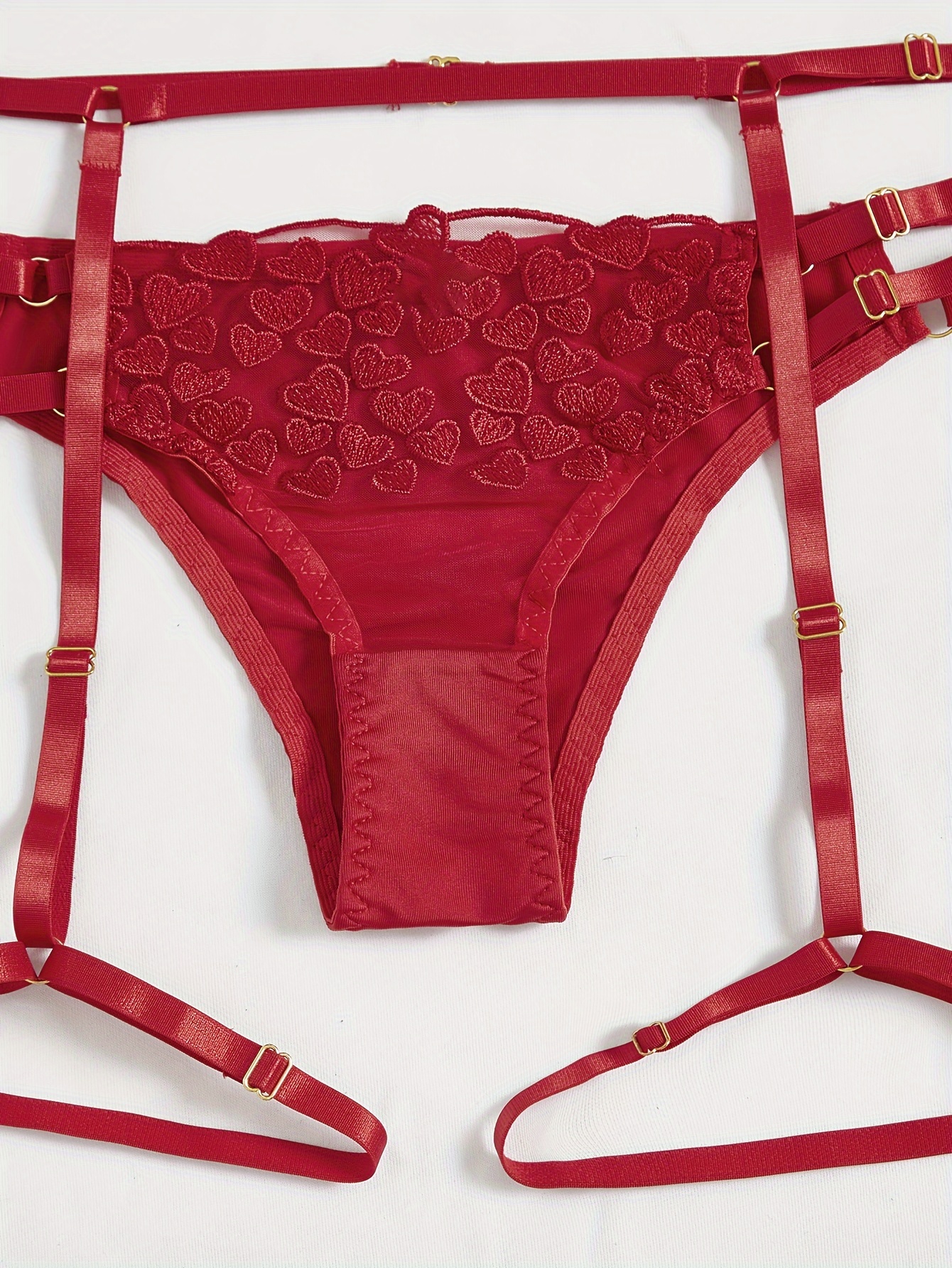 Hot Heart Print Lingerie Set Contrast Lace Bra Cut Panties - Temu Canada