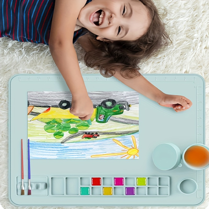 LEAQU Silicone Paint Pad Silicone Painting Mat with Foldable Water Cup  Brush Holder 14 Wells Washable Portable Art Pad for Kids 