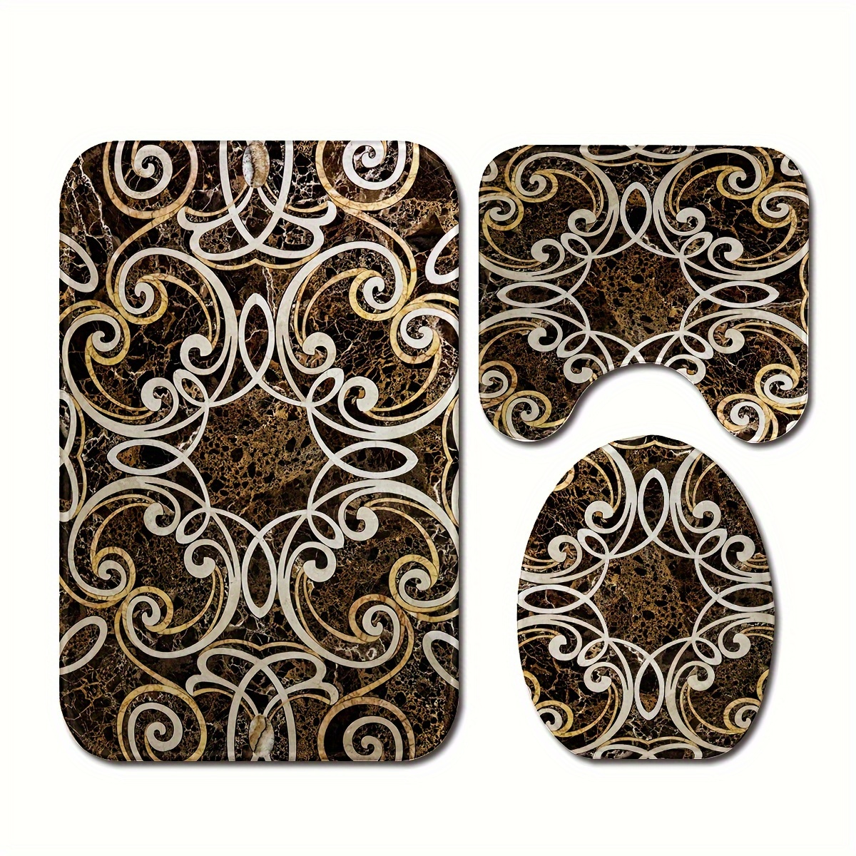 

3pcs/set Retro Luxury Pattern Printed Floor Mat, Three-piece Bathroom Mat Set, Non-slip Mat, Water-absorbent Mat, Toilet Lid Mat, Toilet U-shaped Mat, Floor Rugs