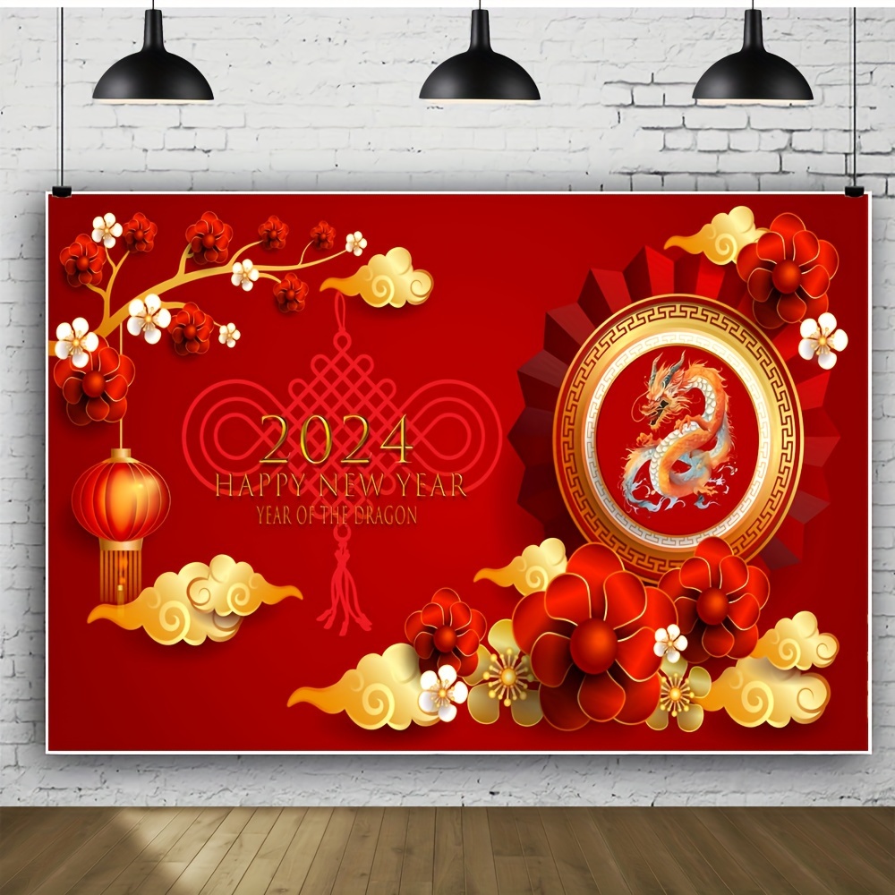 Chinese new year banner with spring festival decor