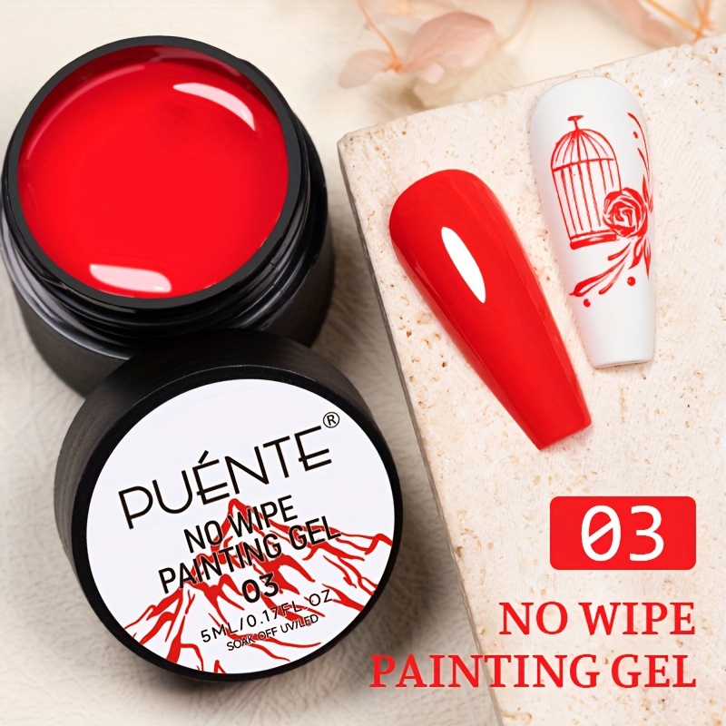 Image of Puente 0.17oz 4in Wipe Painting Gel Nail Polish, No Flowing Black White Red Golden Color Painting Liner Gel Varnish, Soak Off Gel , Nail Art Gel For Manicure, Home Nail Salon Use