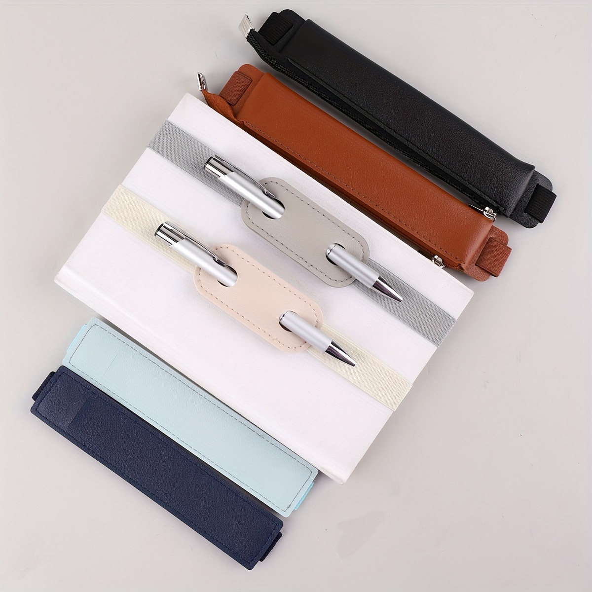 Leather Adjustable Elastic Band Pen Holder Pen Pouch For - Temu