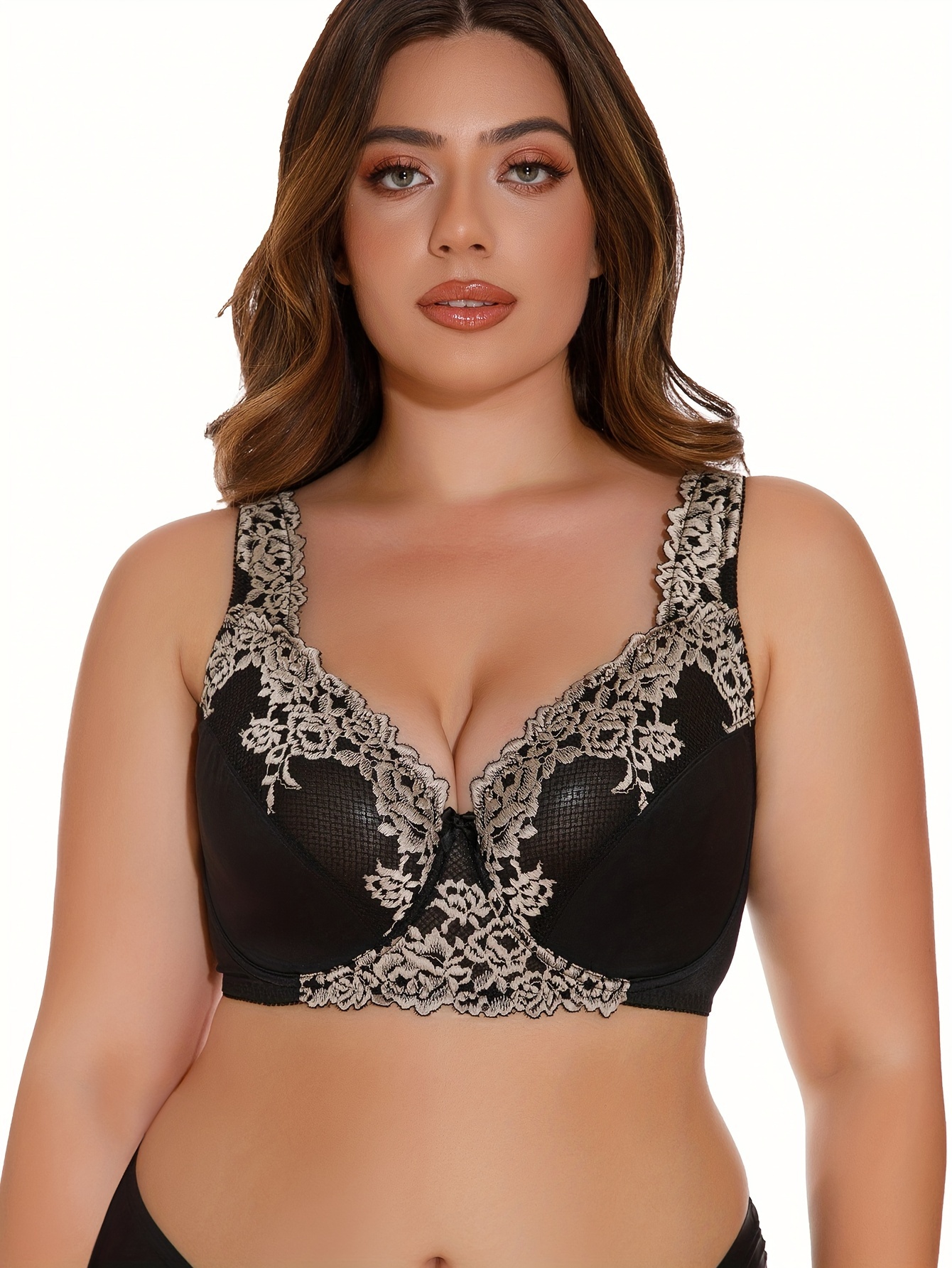 Women's Sexy Lingerie Plus Size Floral Lace Lightly Padded - Temu