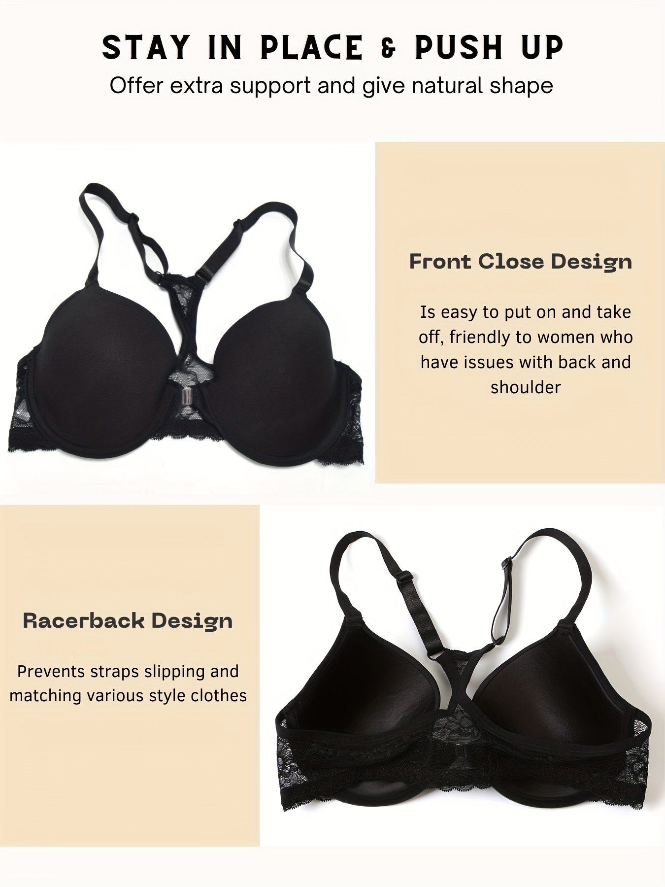 Plus Size Lace Back Front Close Bra | FallSweet
