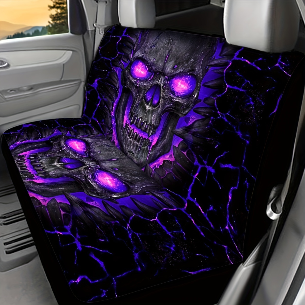 Car Rear Seat Cover New Skull Pattern Printed Car Seat - Temu