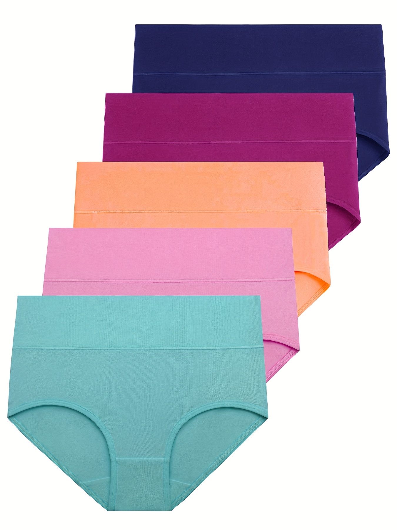 Plus Size 5 Pack Solid Simple Multicolor High Stretch Comfort Panty