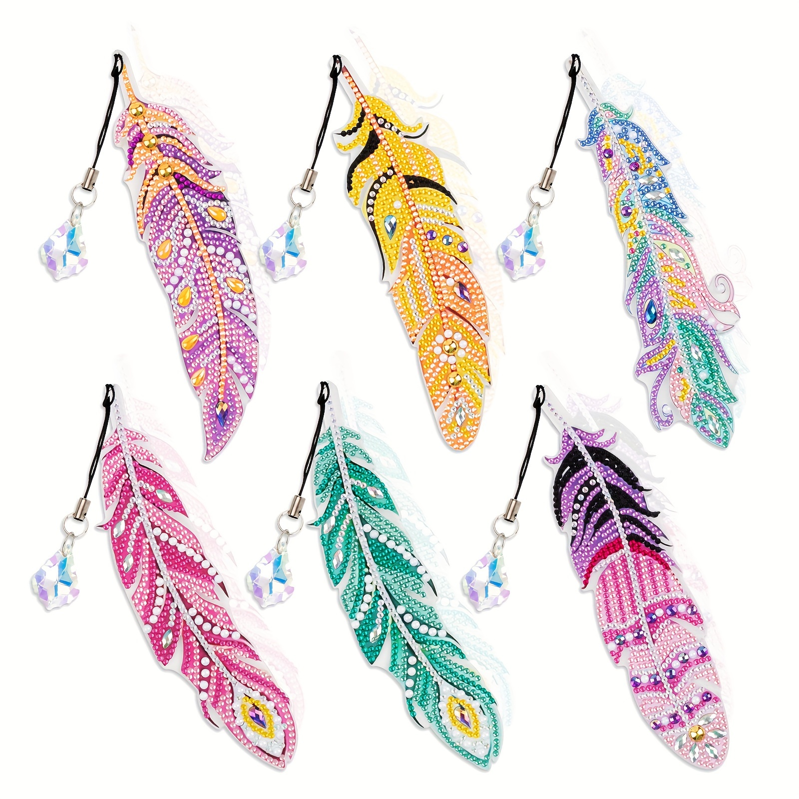 6pcs DIY Feather Diamond Painting Bookmarks with Crystal Pendant (SQ204)