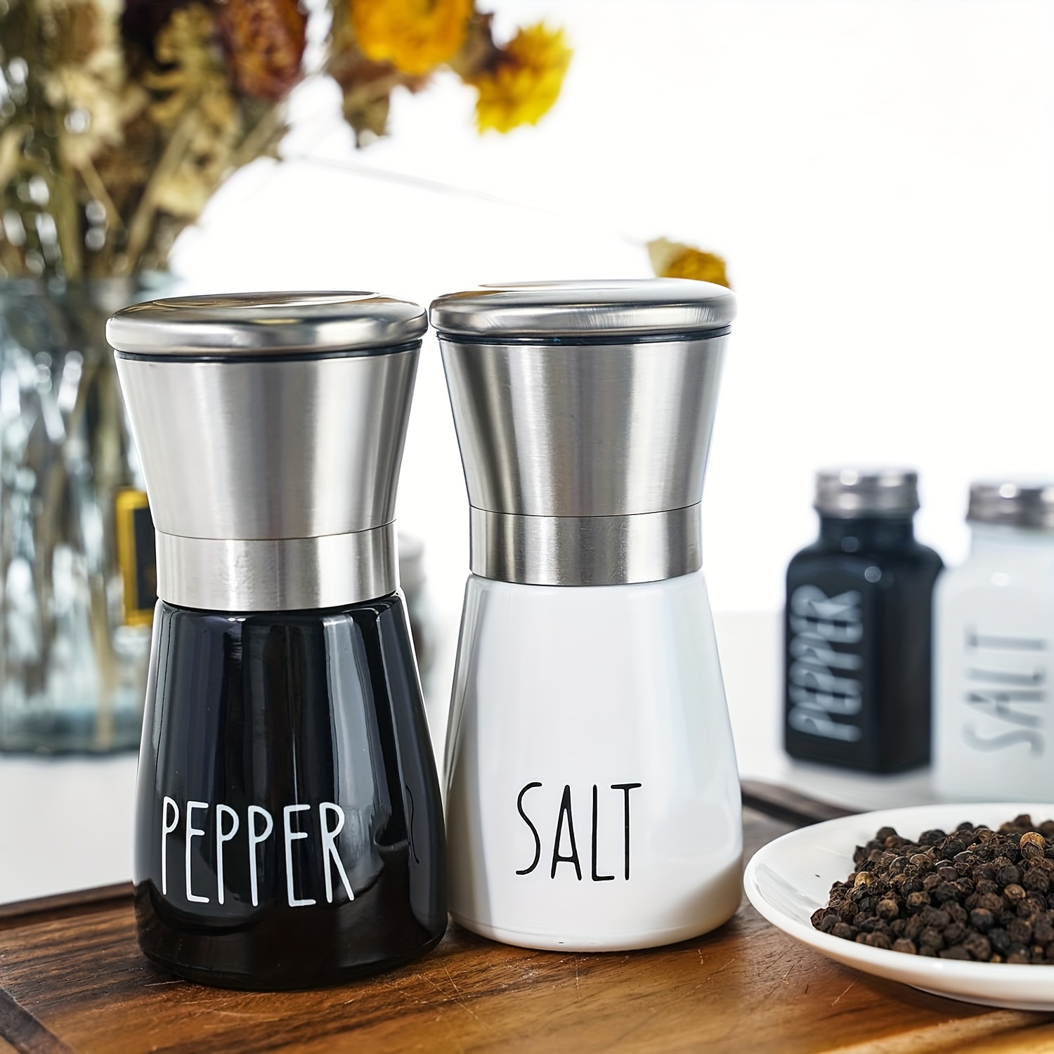 Sea Salt Pepper Grinder Set Adjustable Glass Salt Pepper - Temu