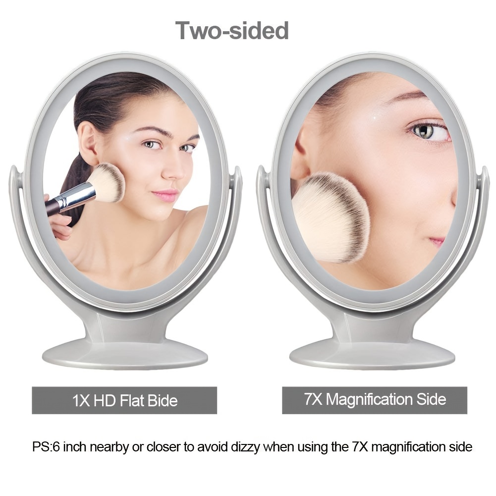 Makeup Mirror With Light, Double-sided 1x/7x Magnifying Mirror,usb  Rechargeable, 360° Rotating Freestanding Led Mirror For Makeup Temu