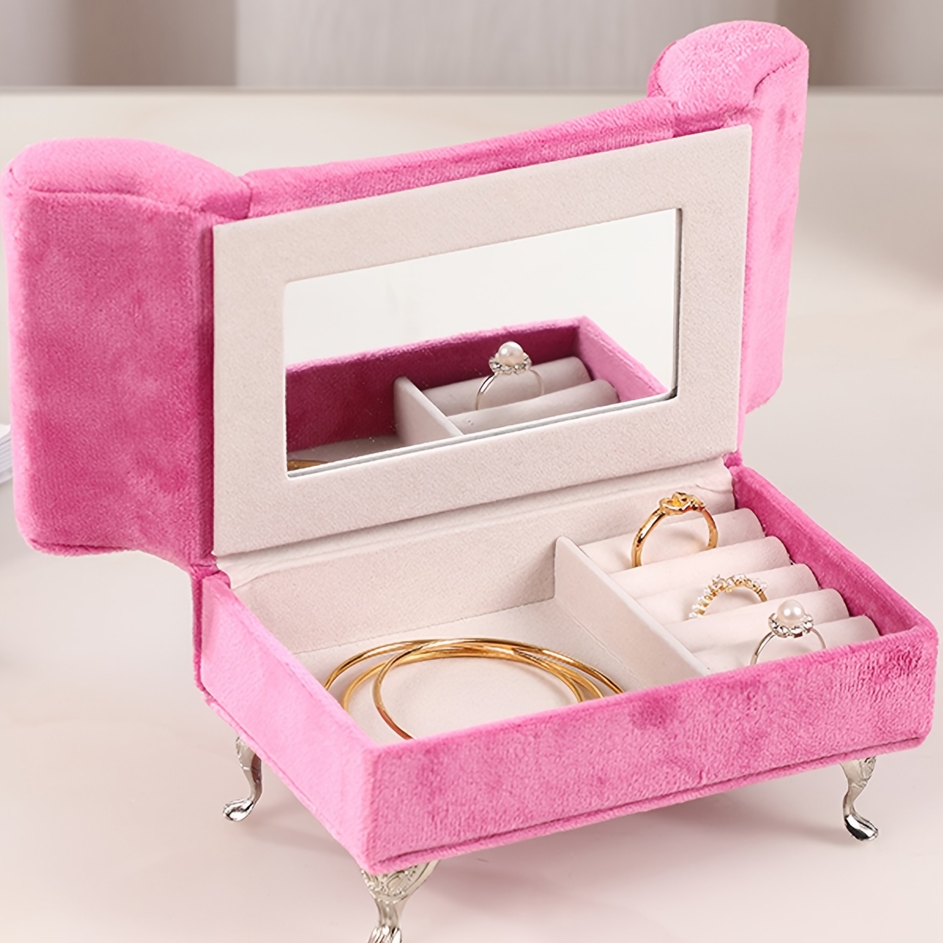 1pc Velvet Jewelry Box - Miniature Sofa Design Storage for Women and Girls  - Perfect Gift for Girls