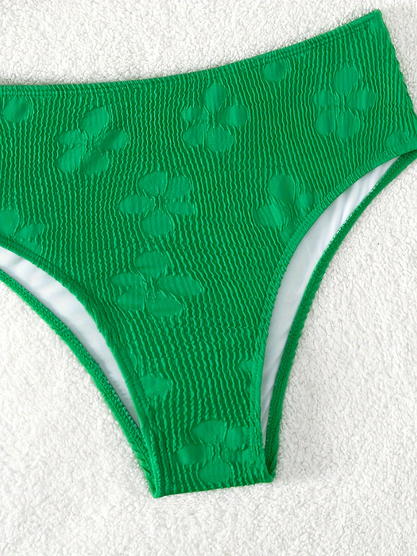 Flower Textured Fabric Twist Bikini High Stretch Plain Green - Temu