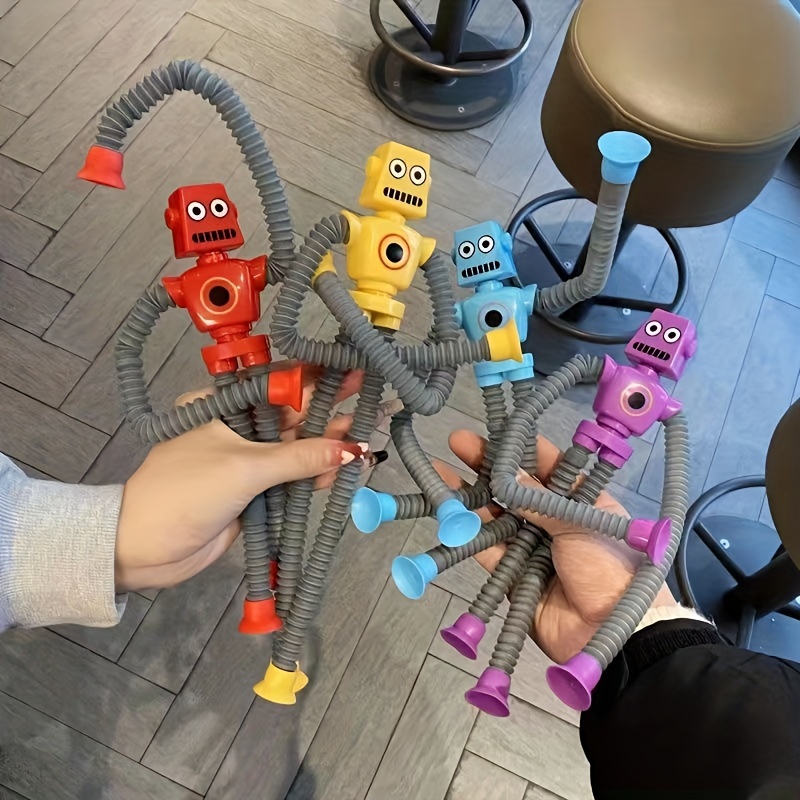 4pcs suction cup variety robot cartoon cute telescopic tube decompressing creative design toy details 0