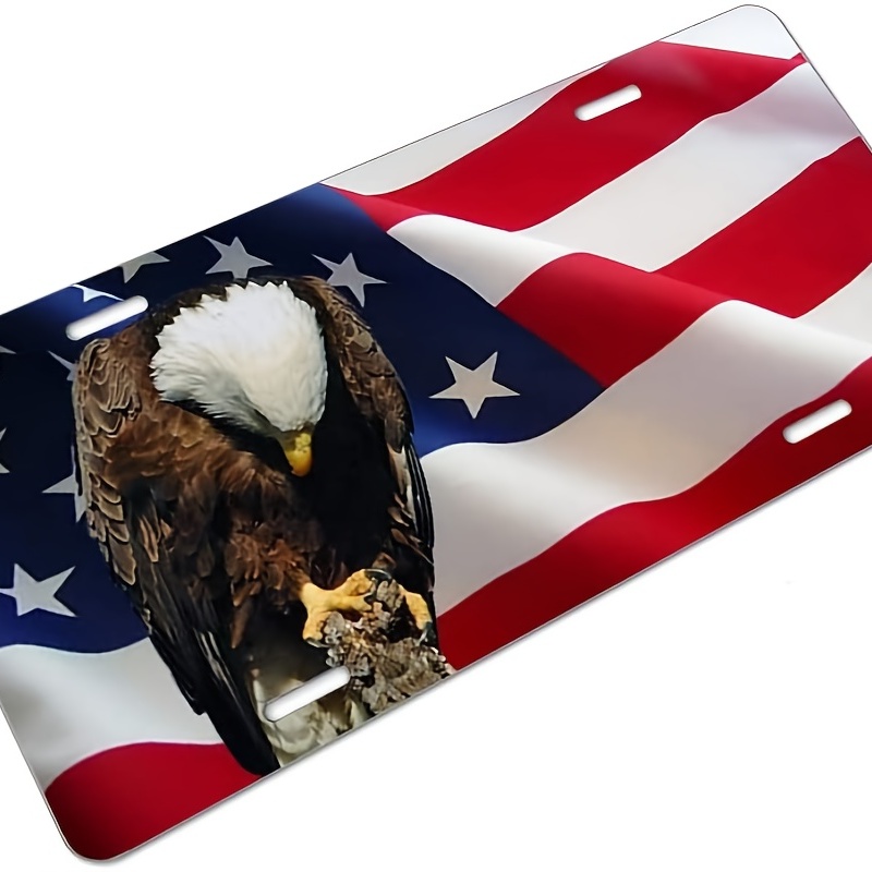 HowGuu Auto Car Tag Plate Aluminum American Patriotic Eagle License Plate  Teal with 4 Holes Car Accessories for Men Women 6x12