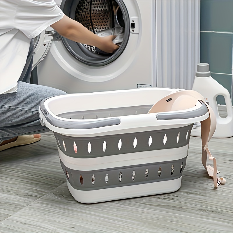 Foldable Hollow Bath Basket Bathroom Shampoo Toiletries Holder Storage  Basket Dirty Clothes Organizer Laundry Basket with Handle - AliExpress