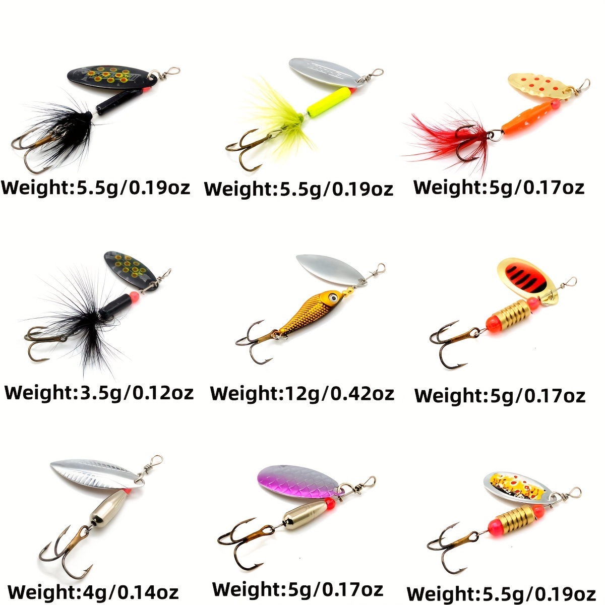 10pcs Fishing Lures Spinnerbait for Bass Trout Salmon Walleye Metal Spinner  Bait 6958104828706 