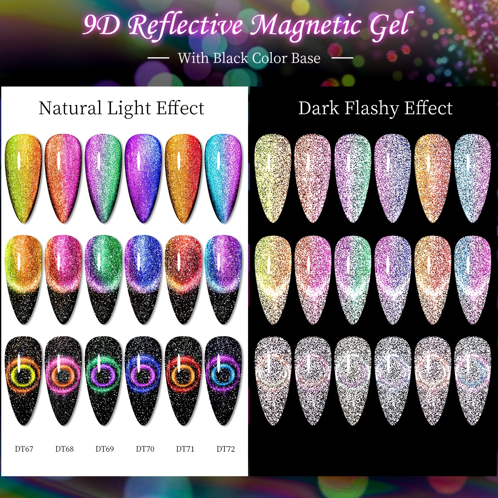 Starry Glitter Gel Nail Polish, 9D Cat Eye Effective Gel UV LED Light Soak Off Nail Art Manicure Salon Home Gift