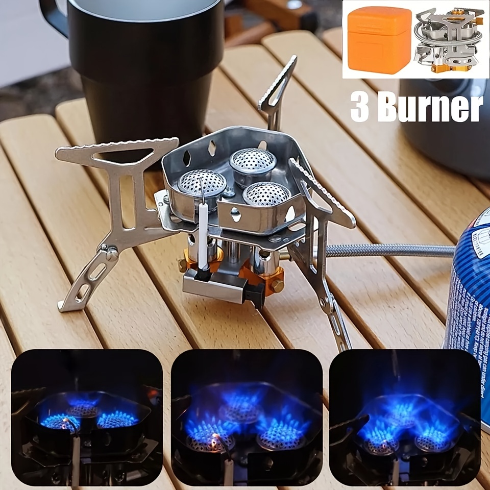 Portable Windproof Camping Gas Stove With Three Burners Perfect For Picnics  And Outdoor Cooking - Sports u0026 Outdoors - Temu