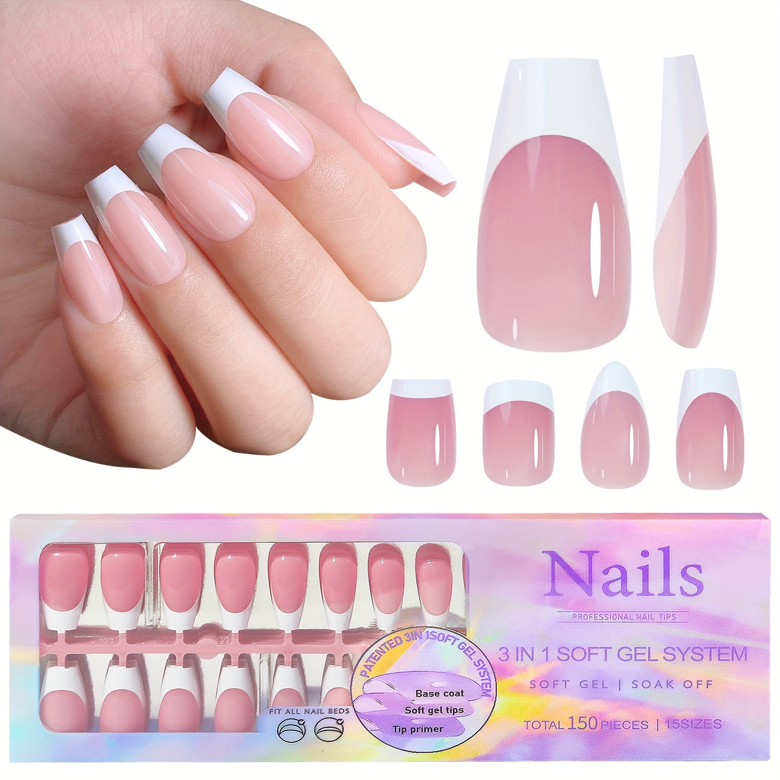 Gel X Tips Nail Extension System Full Cover Pre-shaped Coffin Long False  Tip