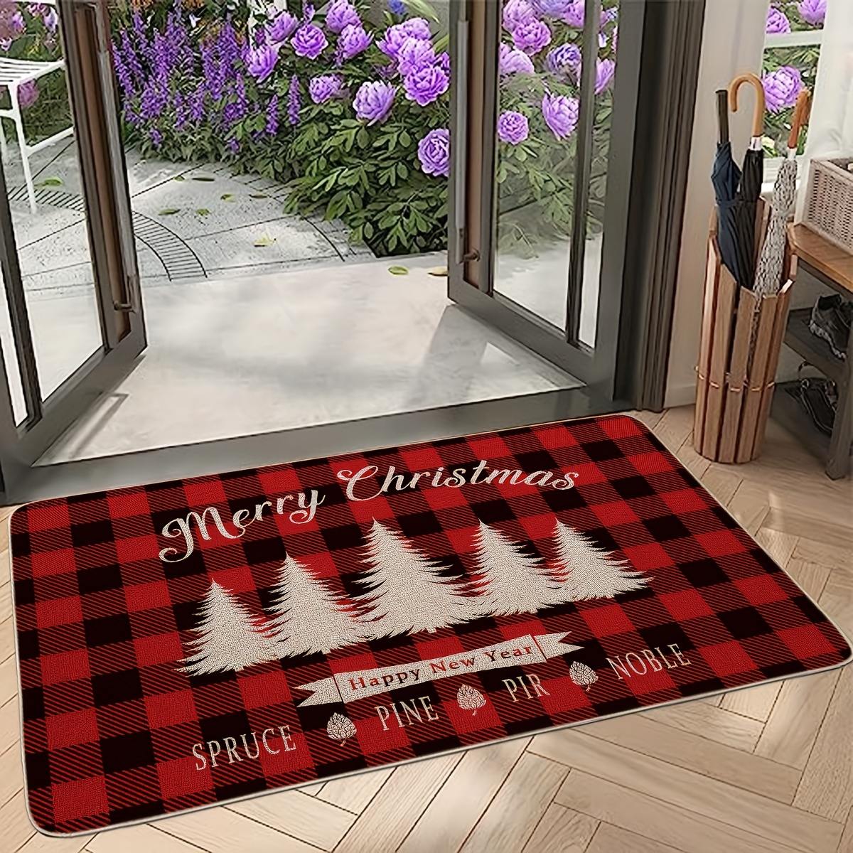 Aimlata Christmas Door Mat Winter Holiday Doormat Indoor Outdoor Entrance Rugs Welcome Mats, Size: 23.6*35.4/60*90cm, Red