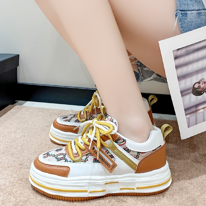 Colorblock Platform Sneakers Lace Up Running Shoes