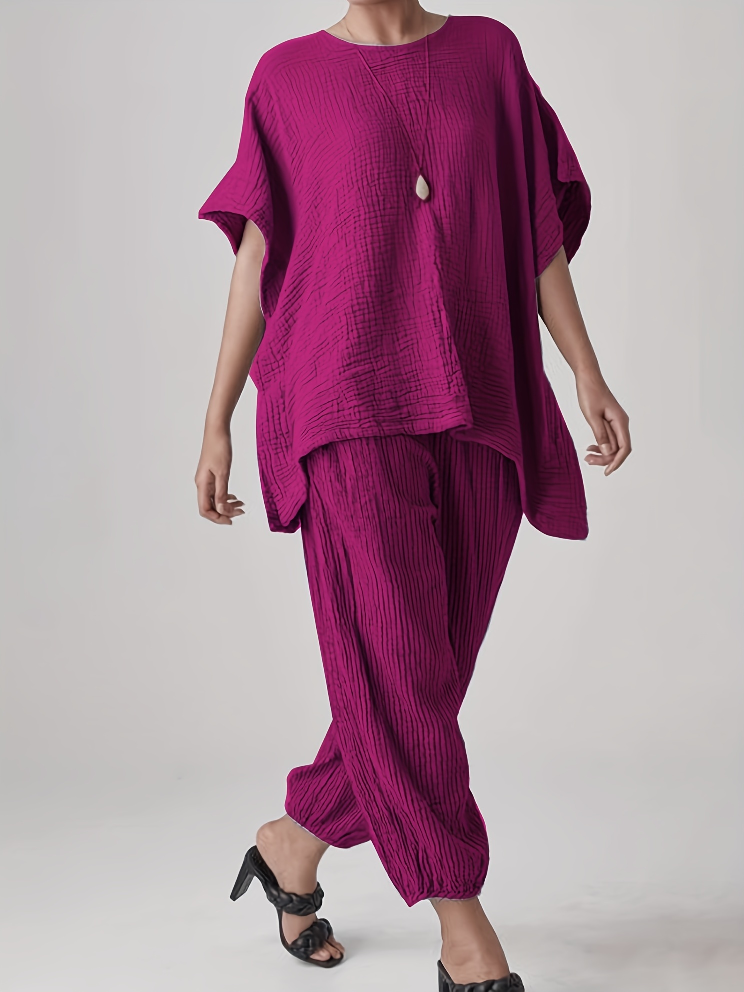 Solid Top & Wide Leg Pants 2 Piece Set