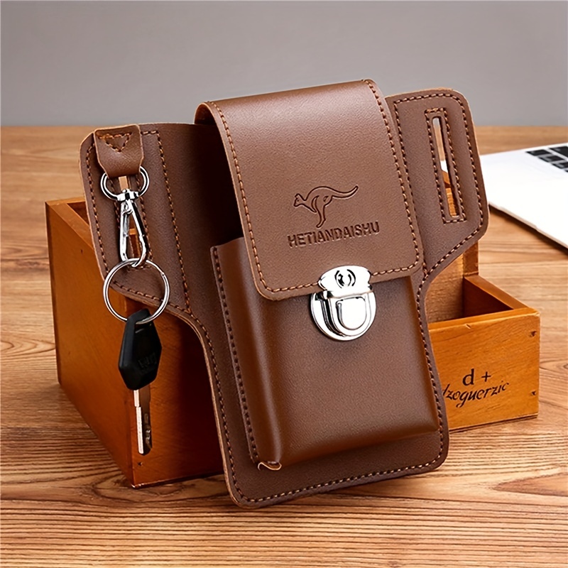 Men Practical Phone Wallet Case Belt Leather Pouch Phone Waist Bag Mobile