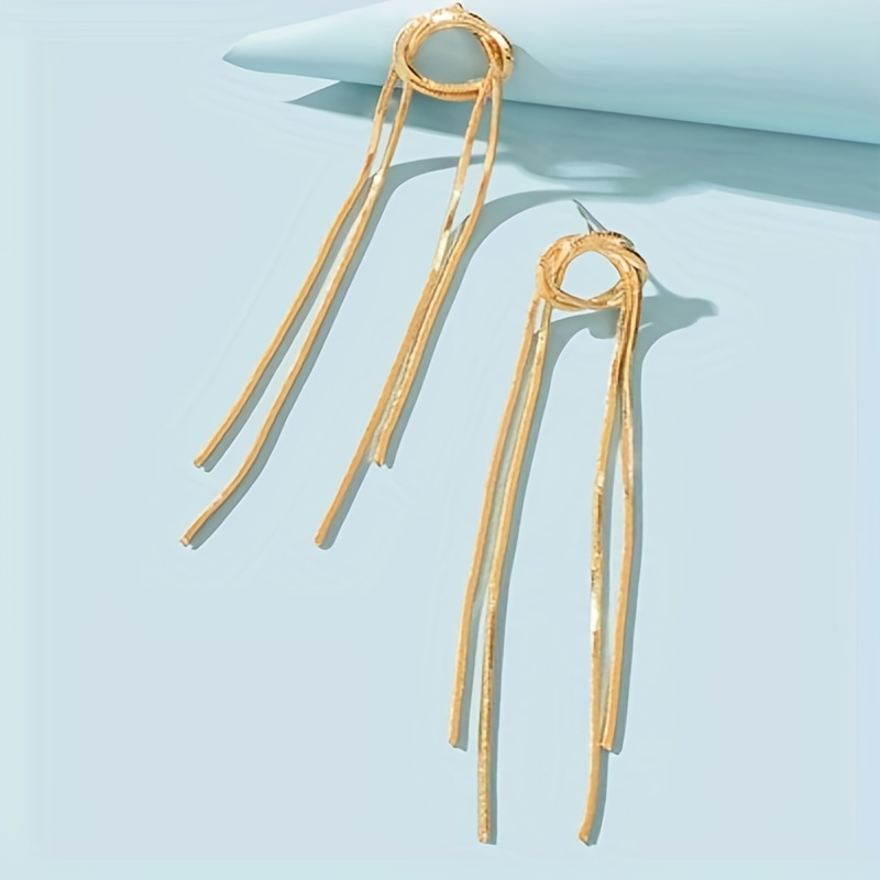 Golden Tassel Design Retro Dangle Earrings Alloy 18K Gold Plated Jewelry, Jewels Trendy Female Gift Wedding Banquet Accessories, 2.49, Alloy