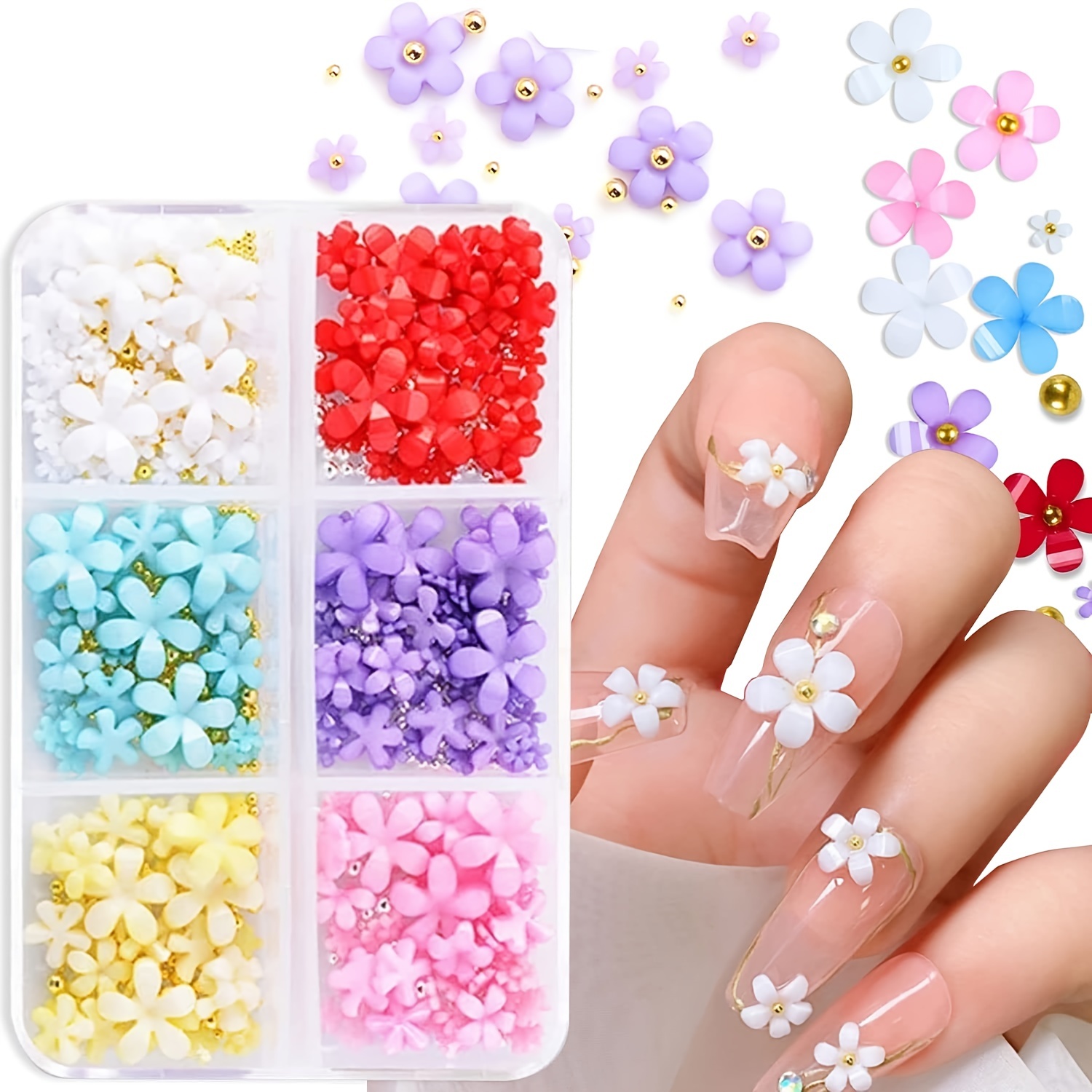 Dornail 30PCS Acrylic Flower Nail Charms,3D Gold Edge Flower Resin Charms  for Nails Mixed Colorful Flower Petals Nail Art Charms Floral Nail Charm  DIY
