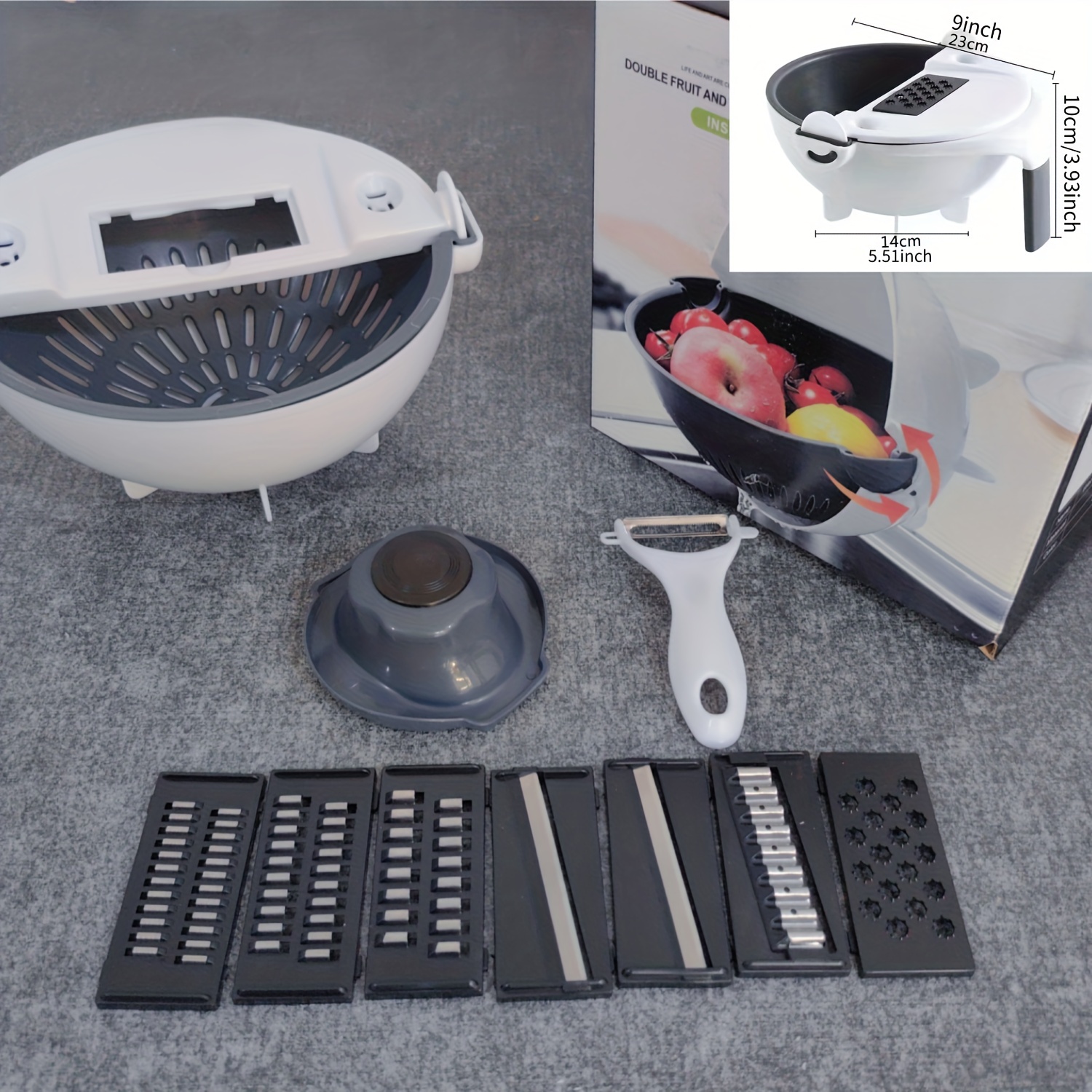 Manual Plastic 9 in 1 Multi-Function Vegetable Cutter with Drain Basket