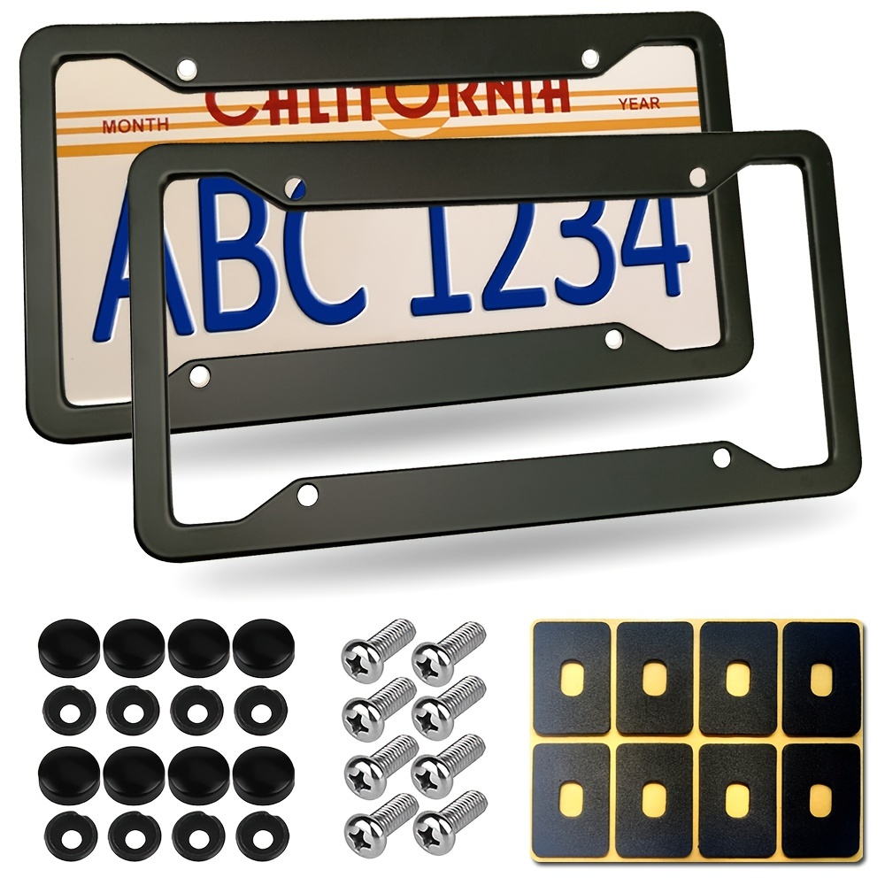 Upgrade Your Car With These Stylish Matte Black License Plate Frames Rustproof  Aluminum Metal Front  Rear Car Tag Cover Temu