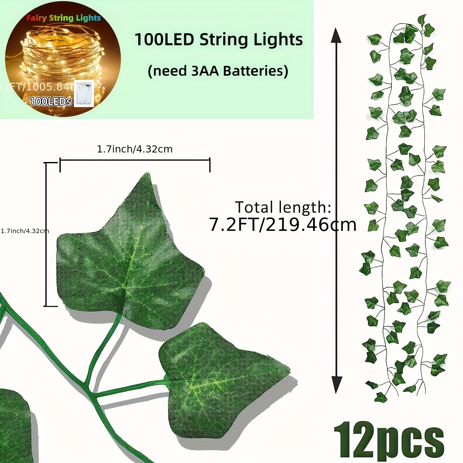 12 Pack Fake Vines for Room Decor with 100 LED String Light Artificial Ivy  Garland Hanging Plants Faux Greenery Leaves Bedroom Aesthetic Decor for