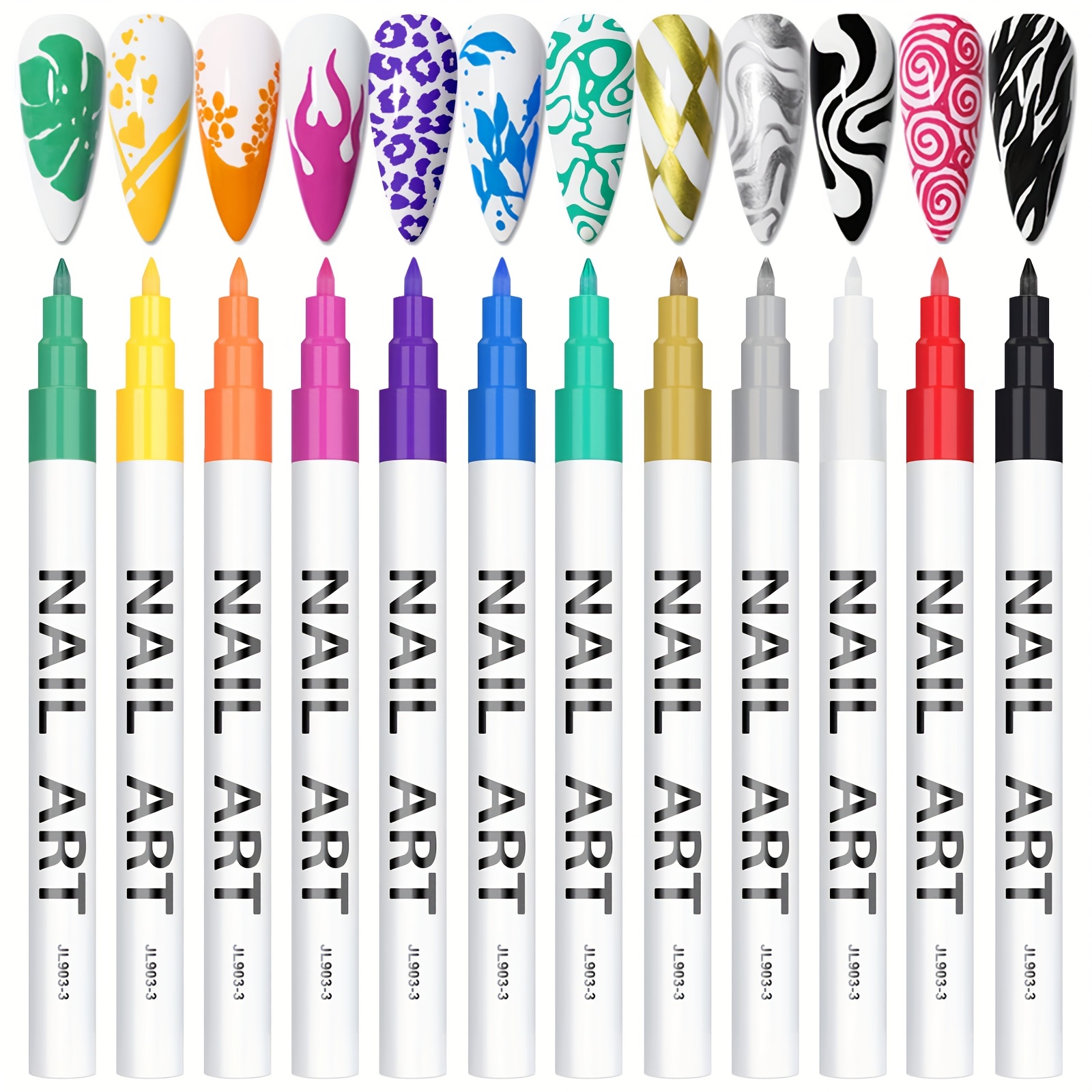 12 Color 3d Nail Art Pens Set Nail Polish Pens Nail Point - Temu