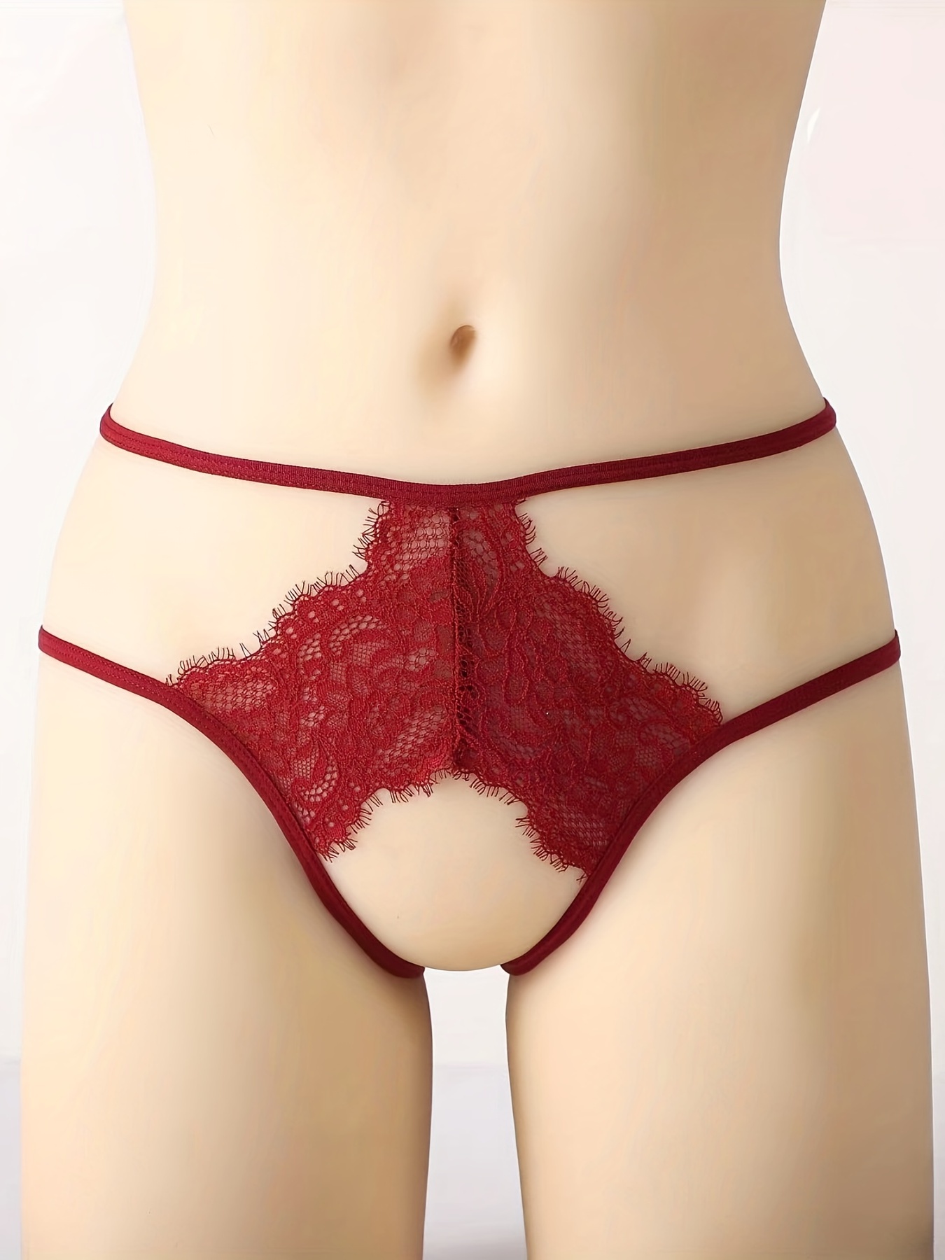 Women Sexy Open Crotch Panties Ladies Lace Floral Briefs Female